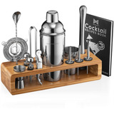 Kit De Barman Mixology 23 Piezas Con Soporte De Bambú Herram