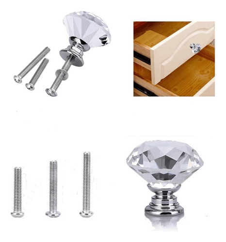 4pcs Tiradores De Diamante De Cristal Para Cajón De Armario