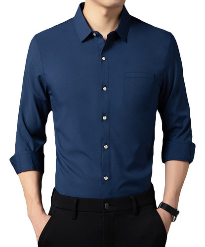 Camisa Manga Larga Para Hombre Color Sólido Slim Fit