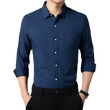 Camisa Manga Larga Para Hombre Color Sólido Slim Fit