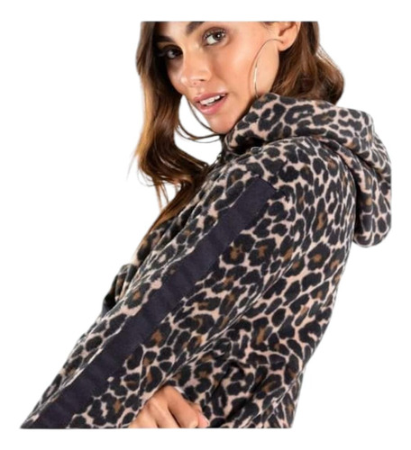 Campera Polar Animal Print  Con Capucha