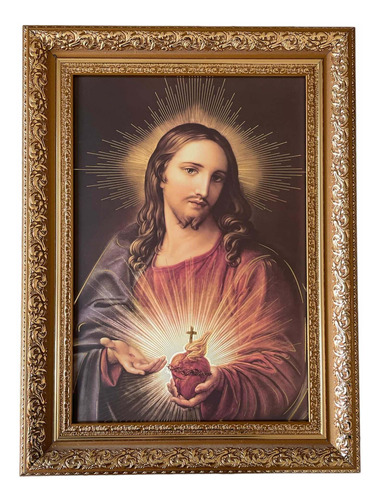 Cuadro Sagrado Corazón De Jesus 38x50cm Marco Dorado