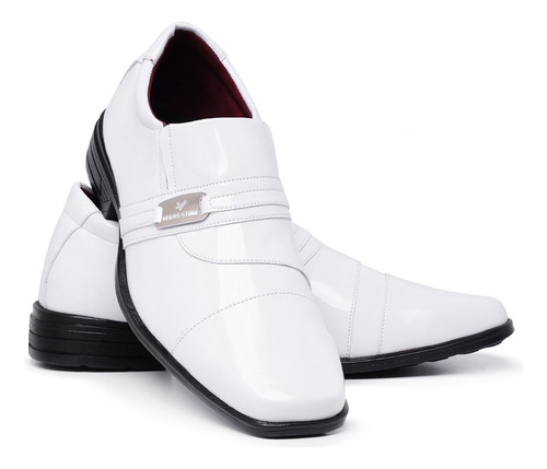 Sapato Social Bico Quadrado Verniz Branco Promoçao
