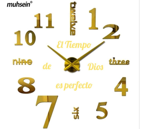 Reloj De Pared 3d Tamaño Grande 100 X 100 + Frase En Vinilo