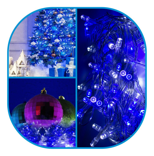 Serie Navidad 200 Luces Led 10 Mts Azul Blanco 8 Tiempos 