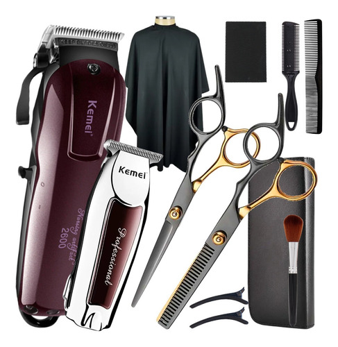 Kit Máquina De Cortar Cabelo Tesouras Barbeiro Profissionais