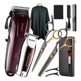 Kit Máquina De Cortar Cabelo Tesouras Barbeiro Profissionais