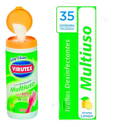 Toallas Desinfectantes Virutex Frasco 35 Unid. Limón