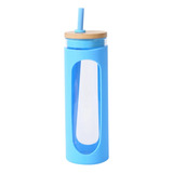 Vaso Vidrio 600ml Popote Reusable Tapa Bambú Funda Silicón