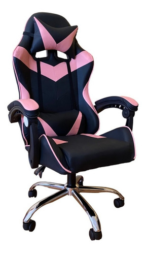 Silla Gamer Rosada Con Base Metalica