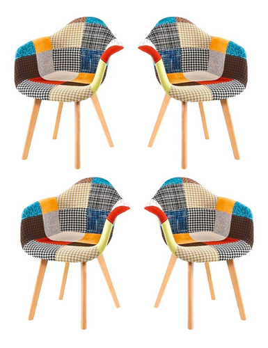 Sitial Pack 4 Poltrona Eames Patchwork Multicolor Naranja