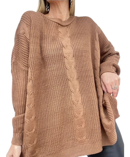 Maxi Sweater Oversize Trenzado Talle Especial Mujer Invierno