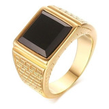 Anillo Grande De Circón Negro Para Hombre Anillo De Oro Ino