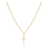 Colar Ouro 18k Feminino 50cm Piastrine Pingente Cruz 