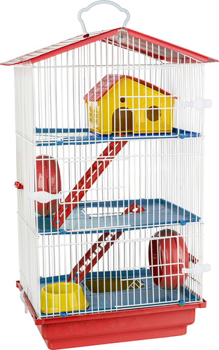Gaiola Hamster 3 Andares Teto Plastico Vermelho