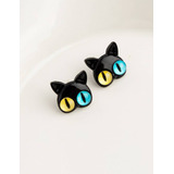 Aretes De Gato Negro Ojos Azul Amarillo Broquel Kawai Michi 