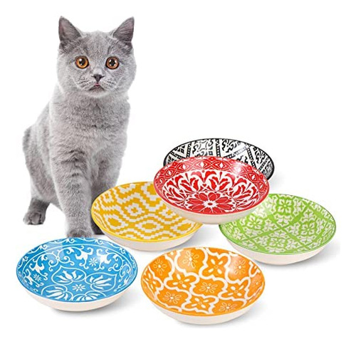 Juego De Cuencos De Ceramica Para Gatos, Cuenco Ancho Y Poco