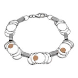 Pulsera Medialuna Plata 980 Oro 18k Rustica Exclusiva