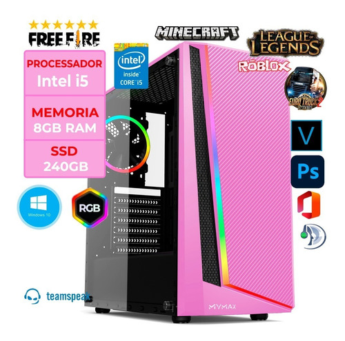 Cpu Gamer Feminino Intel Rosa Core I5 - 8gb Ram Ssd 1fan Rgb