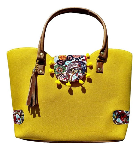 Bolsa De Mano Para Mujer, Diseño Artesanal Amarillo Elegante