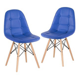 2 Cadeiras Estofadas Jantar Capitonê Eames Botonê Cores Cor Do Assento Azul