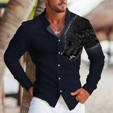 Camisa Casual Para Hombre Con Estampado De Lobo, Tela De Hom