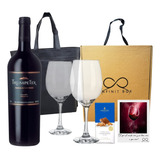 Box Regalo Vino Trumpeter Malb + 2 Copas Vidrio + Chocolates