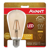 5x Lâmpada Filamento Led St64 Retro 4w 2200k Ambar Avant