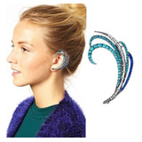 Lindo Brinco Ear Cuff Prateado Strass Azul Fashion Unidade