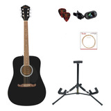 Pack Guitarra Acustica Fender Fa-125 Negro + Sop Afina Pua