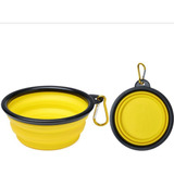 Plato De Goma Plegable Portátil De Mascotas Perro Y Gato Color Amarillo