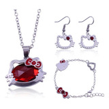 Conjunto De Joyas  Hello Kitty 3 Piezas Plata 925