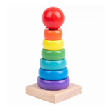 Juguete Didáctico Montessori Torre De Apilar Arcoiris Madera