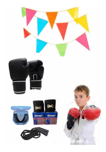 Kit Boxeo Guantes Niños Junior 6oz + Bucal Con Estuche