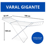 Varal De Chão Roupas Gigante Suporta 25kg De Roupas Úmidas