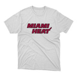 Remera Basket Nba Miami Heat Blanca Logo Simple