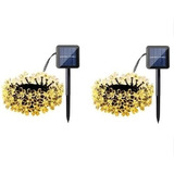 Pack X2 Luces Guirnalda Solar Flor 20 Led 5 Metros Cálidas