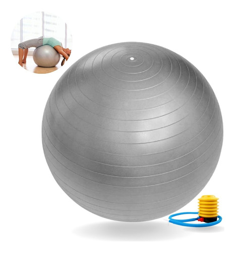 Bola De Pilates Yoga Exercício Suíça Cinza De 45cm + Bomba