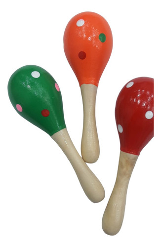 Maracas Infantil De Madera Coloridas Instrumento Musical