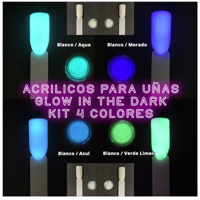 4 Colores 24gr - Acrílico Uñas Polvo Glow In The Dark Full 2 | MercadoLibre