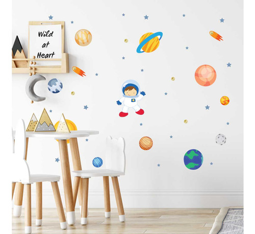 Adesivos De Parede Decorativo Astronauta Planeta Estrelas