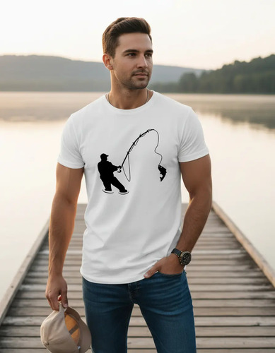 Camiseta De Pesca Para Hombre Con Estampado De Anzuelo Y Sil