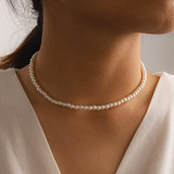 Collar Cadena Perlas Hombre Mujer Accesorio 4mm
