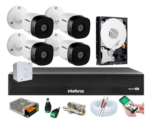 Kit 4 Cameras Intelbras 1120b Dvr 4ch Intelbras, C/ Hd + Cx