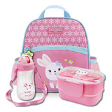 Lancheira Térmica Infantil Zoo + Kit Lanche Marmita Cor Rosa