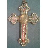 Antigua Cruz Crucifijo Micromosaico Italiana Papa Pio Xi 7cm