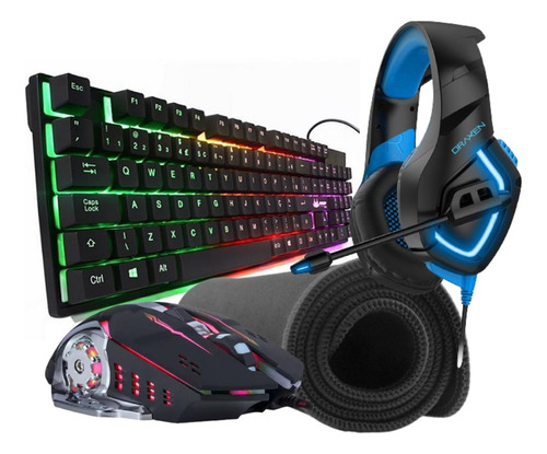 Kit Teclado Mouse Mousepad Headset Combo Gamer Profissional