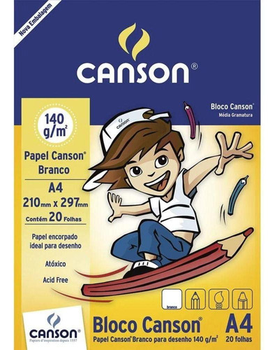 Papel Canson A4 Branco 140g/m2 Bloco-canson