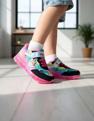 Tenis Focos Niña Luces Unicornio Moda Led Agujeta Colores