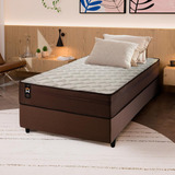 Conjunto Cama Box Espuma Atlanta Marrom Solteiro 88x188x62